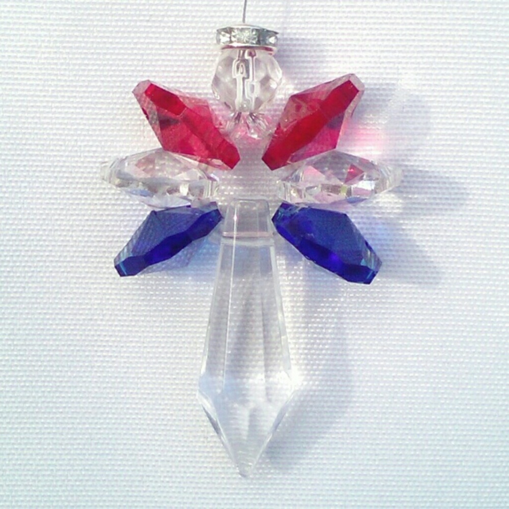 Patriotic Crystal Angel Suncatcher Rainbow Maker July 4th Celebratory Ornament